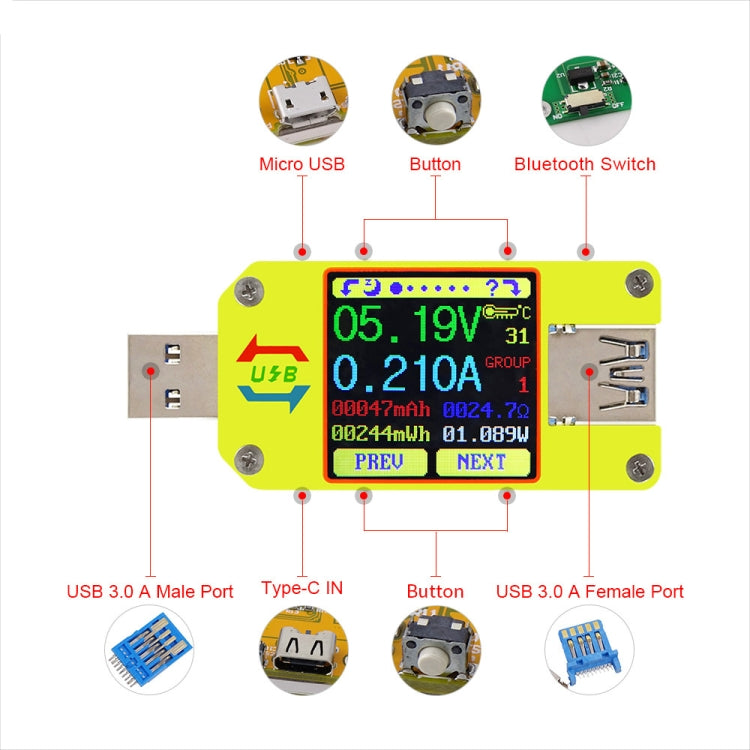 USB 3.0 Color Display Screen Tester Voltage-current Measurement Type-C Meter, Support Android APP, Model:UM34 without Bluetooth - Consumer Electronics by buy2fix | Online Shopping UK | buy2fix