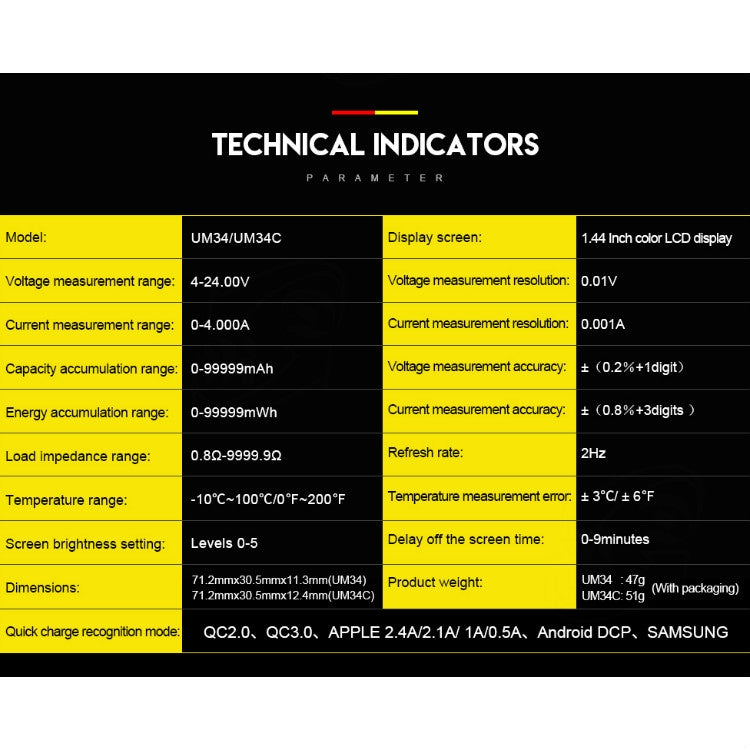 USB 3.0 Color Display Screen Tester Voltage-current Measurement Type-C Meter, Support Android APP, Model:UM34 without Bluetooth - Consumer Electronics by buy2fix | Online Shopping UK | buy2fix
