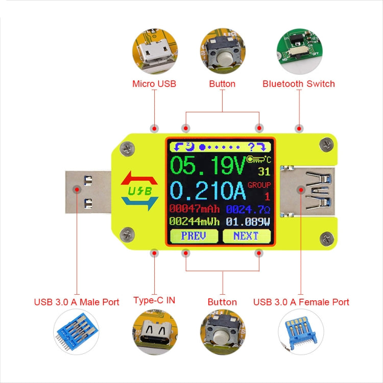 USB 3.0 Color Display Screen Tester Voltage-current Measurement Type-C Meter, Support Android APP, Model:UM34C with Bluetooth - Consumer Electronics by buy2fix | Online Shopping UK | buy2fix