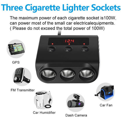 TR12 3 in 1 100W 4USB Car Cigarette Lighter with Switch Voltage Display - Cigar Socket by buy2fix | Online Shopping UK | buy2fix