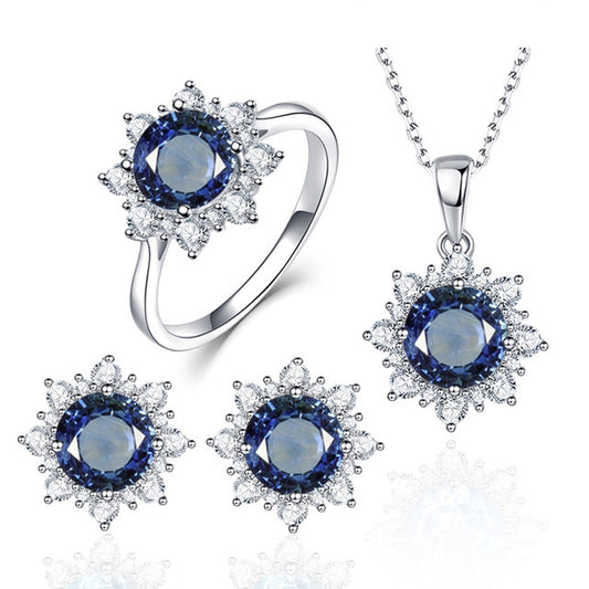 3 PCS/Set Snow Shape Gemstone Jewelry Set For Women, Ring Size:6(Blue) - Jewelry Sets by buy2fix | Online Shopping UK | buy2fix