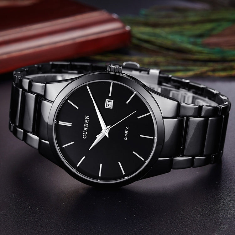CURREN 8106 Fashion Business Calendar Waterproof Full Steel Quartz Watch(white case black face) - Metal Strap Watches by CURREN | Online Shopping UK | buy2fix
