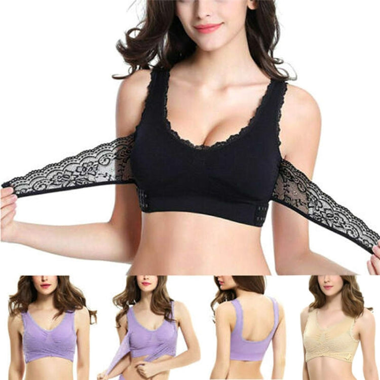 Front Cross Side Buckle Wireless Lace Bra Breathable Sport For Women, Size:XL(Skin Color) - Ladies Underwear by buy2fix | Online Shopping UK | buy2fix