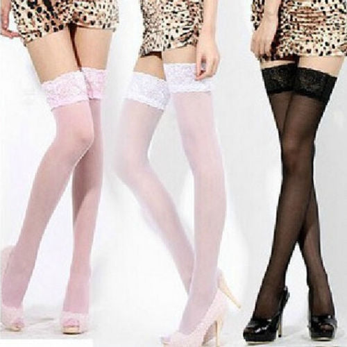 3 Pairs Sexy Womens Thin Sheer Lace Stocking Top Stay Up Thigh High Hold-ups Stockings Pantyhose(White) - Outdoor & Sports by buy2fix | Online Shopping UK | buy2fix