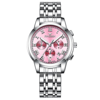 FNGEEN 4006 Ladies Quartz Watch Fashion Luminous Date Display Watch(White Steel Pink Surface) - Metal Strap Watches by FNGEEN | Online Shopping UK | buy2fix