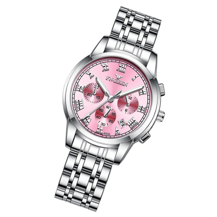 FNGEEN 4006 Ladies Quartz Watch Fashion Luminous Date Display Watch(White Steel Pink Surface) - Metal Strap Watches by FNGEEN | Online Shopping UK | buy2fix