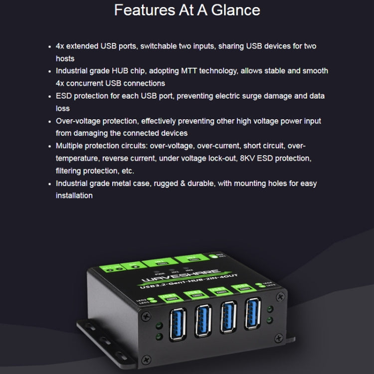 Waveshare 23929 USB HUB, Extending 4 X USB 3.2 Ports, Switchable Dual Hosts, Multi Protections -  by Waveshare | Online Shopping UK | buy2fix