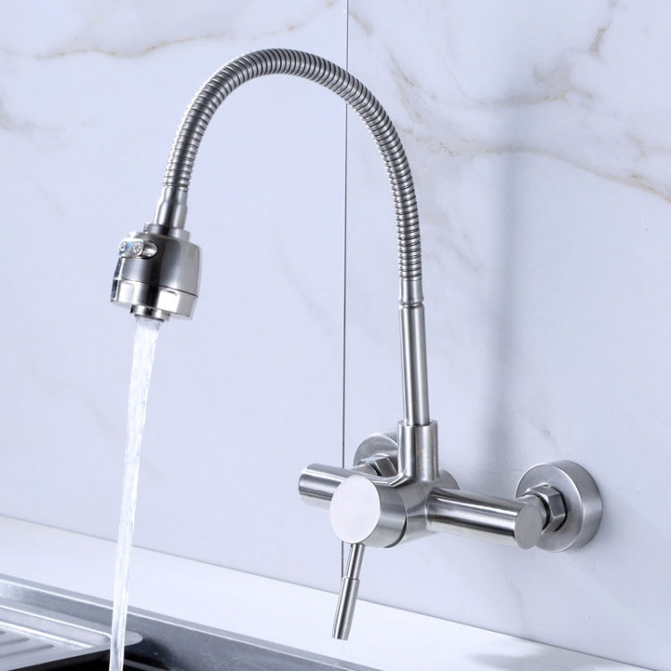 Stainless Steel Material Wall Mounted Kitchen Sink Mixer Faucet Free Rotation Hose Water Tap - Faucets & Accessories by buy2fix | Online Shopping UK | buy2fix