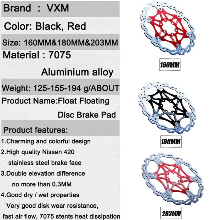 VXM Bicycle Mountain Bike Floating Brake Disc Brake 180mm(Black)(Black) - Outdoor & Sports by buy2fix | Online Shopping UK | buy2fix