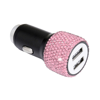 Diamond Car Dual USB Charge Mobile Phone Safety Hammer Charger(pink ) - In Car by buy2fix | Online Shopping UK | buy2fix