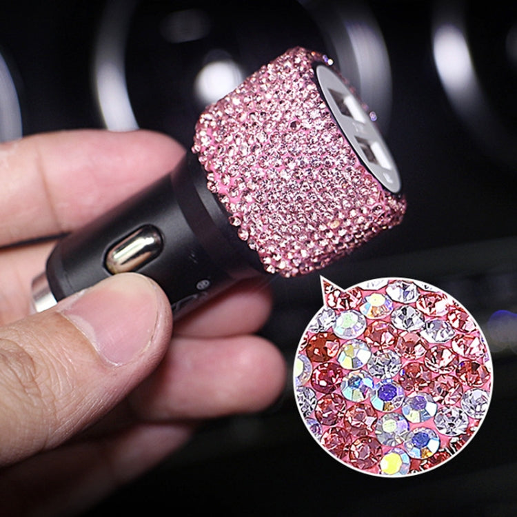 Diamond Car Dual USB Charge Mobile Phone Safety Hammer Charger(pink ) - In Car by buy2fix | Online Shopping UK | buy2fix