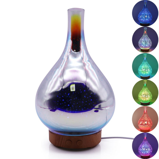 STB-XB10 3D Fireworks 7 Colors LED Night Light Air Humidifier Aroma Essential Oil Diffuser Mist Maker, Plug Type:EU Plug(Dark Wood Grain) by buy2fix
