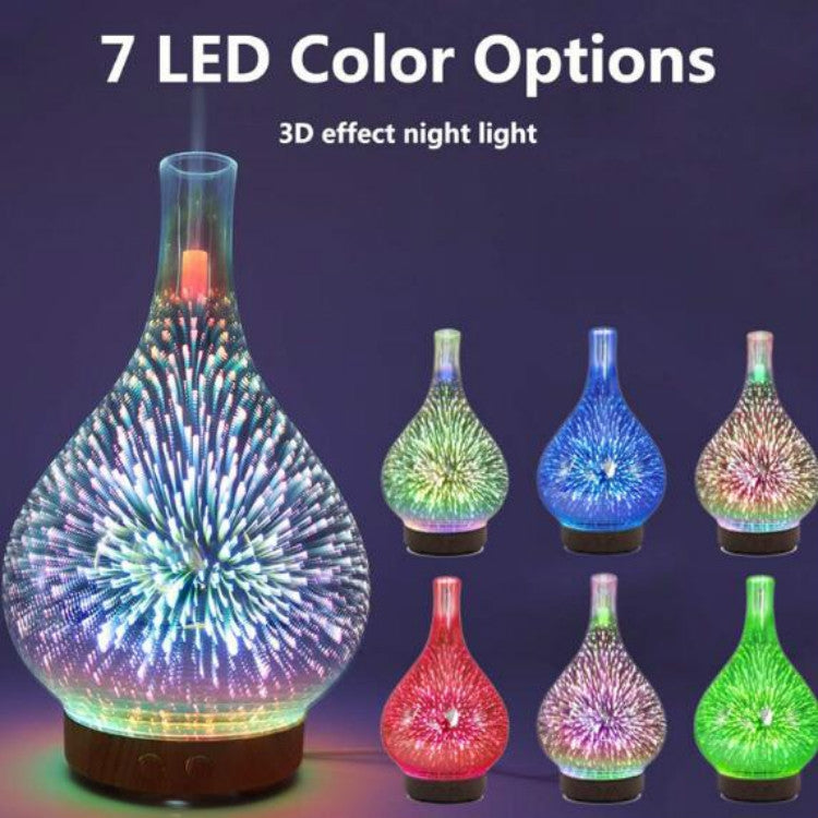 STB-XB10 3D Fireworks 7 Colors LED Night Light Air Humidifier Aroma Essential Oil Diffuser Mist Maker, Plug Type:EU Plug(Dark Wood Grain) - Home & Garden by buy2fix | Online Shopping UK | buy2fix