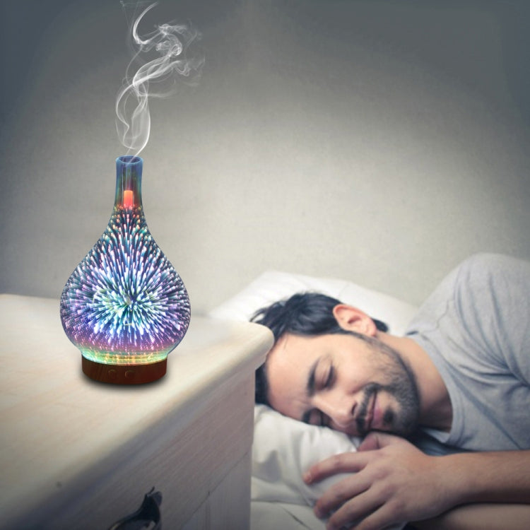 STB-XB10 3D Fireworks 7 Colors LED Night Light Air Humidifier Aroma Essential Oil Diffuser Mist Maker, Plug Type:UK Plug(Light Wood Grain) - Home & Garden by buy2fix | Online Shopping UK | buy2fix