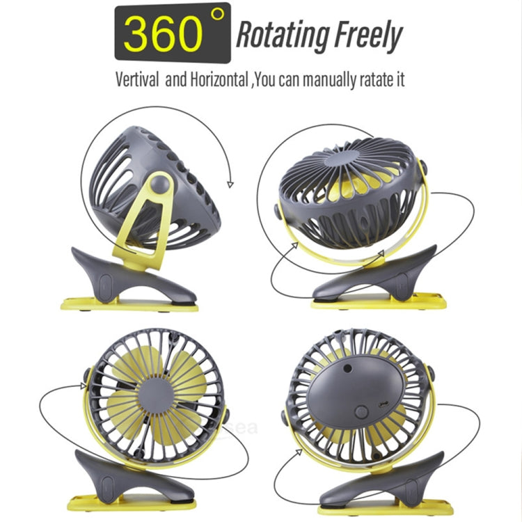 360 Degree -Round Rotation Mini Cooling Air Fan 4 Speed Adjustable Portable USB Rechargeable Desktop Clip Fan(Gray) - Consumer Electronics by buy2fix | Online Shopping UK | buy2fix