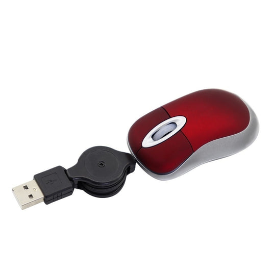 Mini Computer Mouse Retractable USB Cable Optical Ergonomic1600 DPI Portable Small Mice for Laptop(Red) by buy2fix