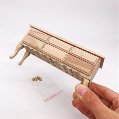 3 PCS 1:12 Mini Dollhouse Pocket Furniture Decoration Desk 6 Drawer Table Miniature Scene Props(Original Color) - Pretend Play Toys by buy2fix | Online Shopping UK | buy2fix