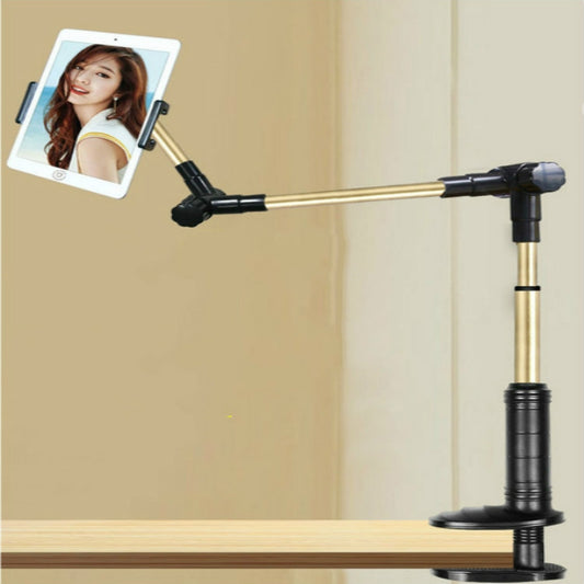 360 Degree Rotation Lazy Mount Folding Long Arm Phone Stand Holder for 4-14 Inch Tablet & Phone(Black Gold) by buy2fix