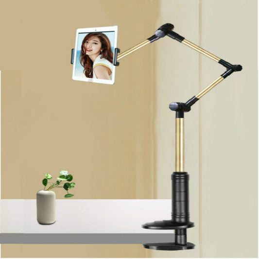 360 Degree Rotation Lazy Mount Folding Long Arm Phone Stand Holder for 4-14 Inch Tablet & Phone(Black Gold) by buy2fix