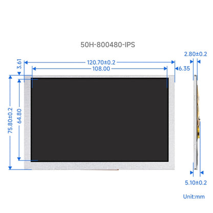 Waveshare 5 Inch DSI Display, 800 × 480 Pixel, IPS Display Panel, Style:No Touch - Consumer Electronics by Waveshare | Online Shopping UK | buy2fix