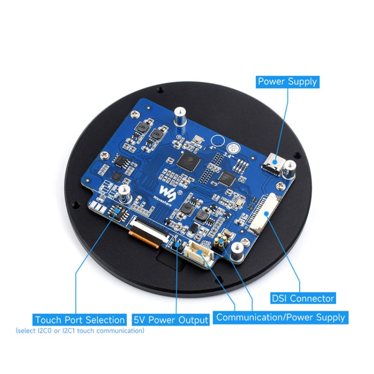 Waveshare 3.4 inch DSI Round Touch Display, 800 × 800, IPS, 10-Point Touch - Consumer Electronics by Waveshare | Online Shopping UK | buy2fix