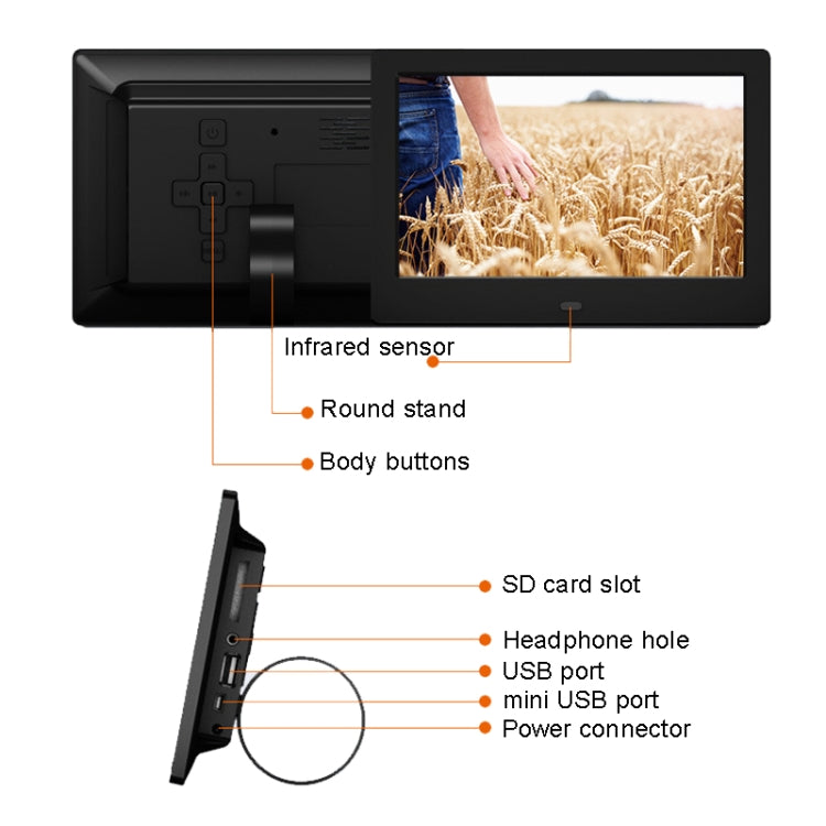 DPF-706-2.4G 7 inch Digital Photo Frame LED Wall Mounted Advertising Machine, Plug:AU Plug(Black) by buy2fix