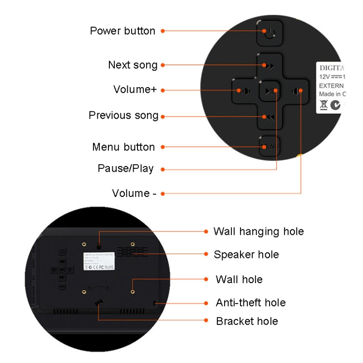 DPF-1201 12 inch 1280x800 Resolution Wall Mounted Advertising Machine LCD Electronic Photo Frame, Plug:AU Plug(Black) - Consumer Electronics by buy2fix | Online Shopping UK | buy2fix