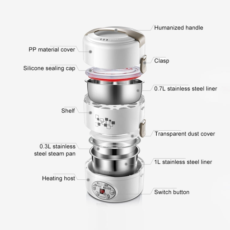 Yoice 220V Multi-function Electric Lunch Box Three-layer Stainless Steel Inner Rice Cooker, CN Plug(White) - Home & Garden by buy2fix | Online Shopping UK | buy2fix