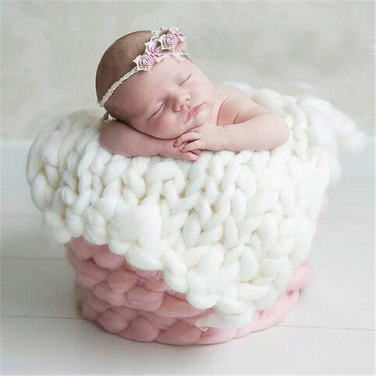 50x50cm New Born Baby Knitted Wool Blanket Newborn Photography Props Chunky Knit Blanket Basket Filler(White) - Camera Accessories by buy2fix | Online Shopping UK | buy2fix