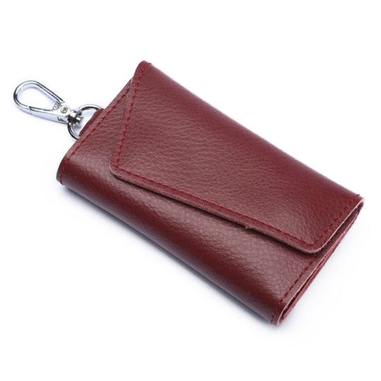Multifunctional Litchi Texture Leather Keychain Bag Car Key Bag(Wine Red)