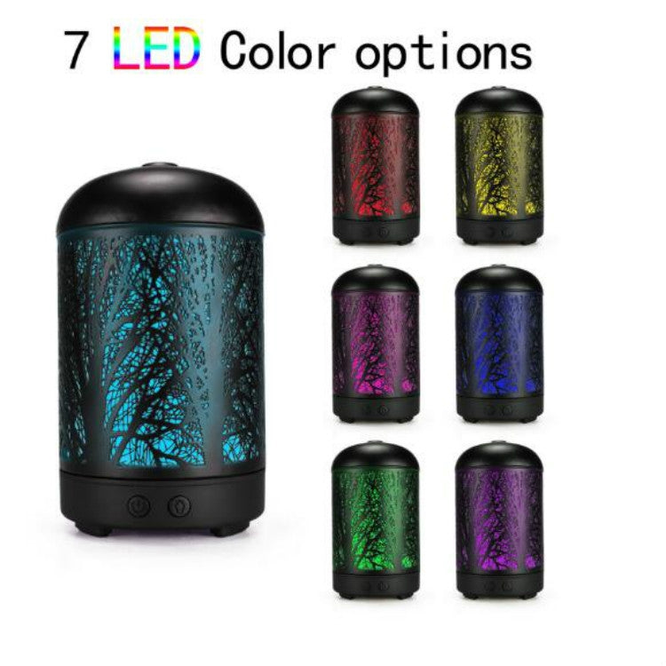 Metal Tree Air Humidifier Essential Oil Diffuser Mist Maker Colorful LED Lamp Diffuser Aromatherapy Air Purifier, EU Plug(Black) - Home & Garden by buy2fix | Online Shopping UK | buy2fix