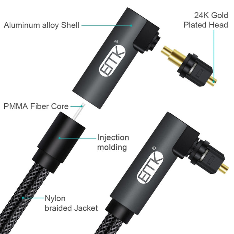 EMK 90 Degree Swivel Adjustable Right Angled 360 Degrees Rotatable Plug Nylon Woven Mesh Optical Audio Cable, Cable Length:1m(Black) - Audio Optical Cables by EMK | Online Shopping UK | buy2fix