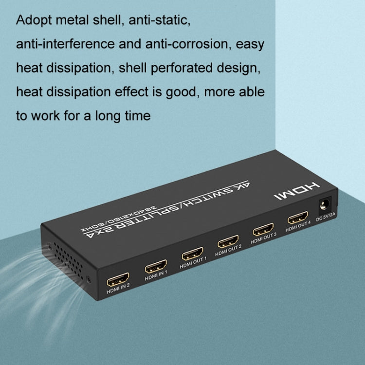 FJGEAR FJ-4K204 2 In 4 Out HD 4K Audio HDMI Switch Distributor, Plug Type:EU Plug - Splitter by FJGEAR | Online Shopping UK | buy2fix