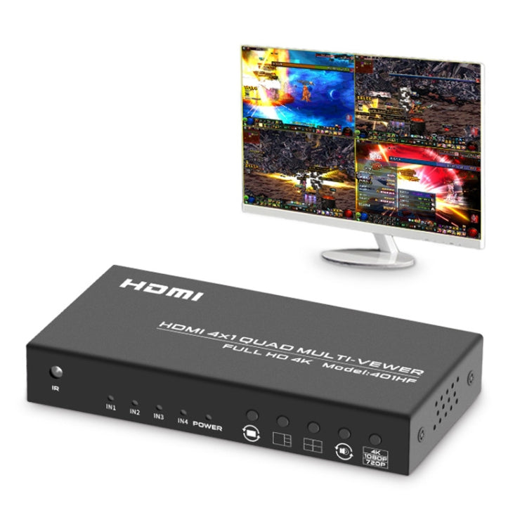 FJGEAR FJ-401HF 4 In 1 Out 4K HDMI Splitter Supports Four Screen Segmentation, Plug Type:EU Plug(Black) - Splitter by FJGEAR | Online Shopping UK | buy2fix