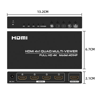 FJGEAR FJ-401HF 4 In 1 Out 4K HDMI Splitter Supports Four Screen Segmentation, Plug Type:US Plug(Black) - Splitter by FJGEAR | Online Shopping UK | buy2fix