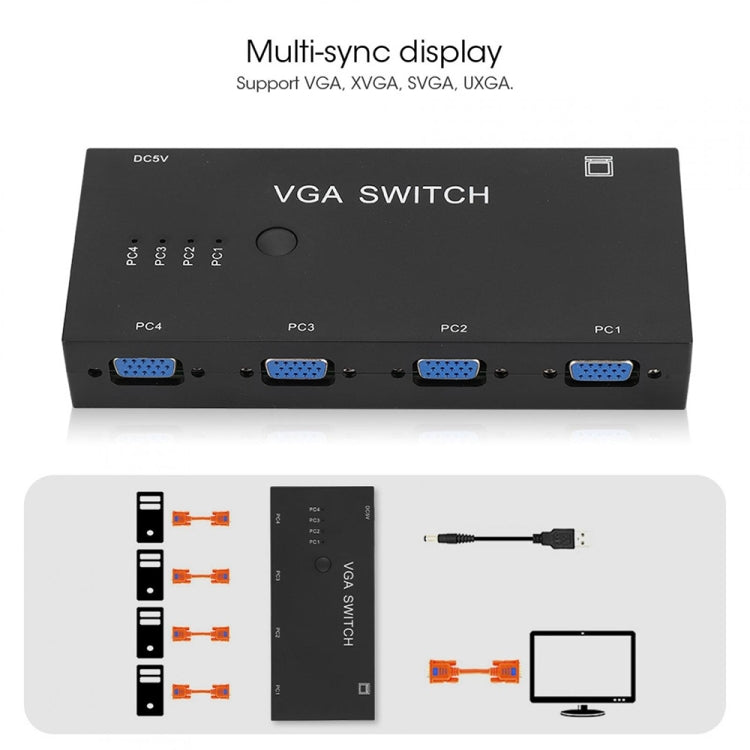 VGA Switcher with Four Inputs and One Output Computer VGA Video Converter - VGA Converter by buy2fix | Online Shopping UK | buy2fix