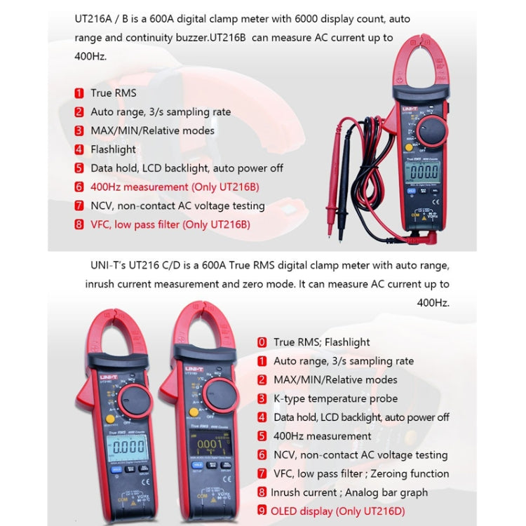 UNI-T UT216B 600A Digital Clamp Meter AC DC Voltage Detector - Consumer Electronics by UNI-T | Online Shopping UK | buy2fix