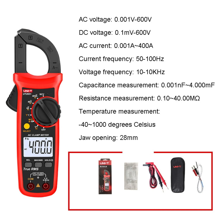 UNI-T UT202+ Digital Clamp Multimeter AC/DC Voltage Detector - Consumer Electronics by UNI-T | Online Shopping UK | buy2fix