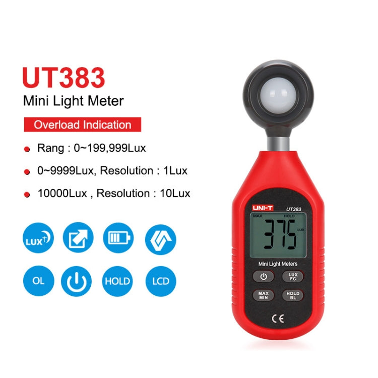 UNI-T UT383 200,000 LUX Digital Luxmeter Luminance Light Meter With LCD Backlit Display - Consumer Electronics by UNI-T | Online Shopping UK | buy2fix