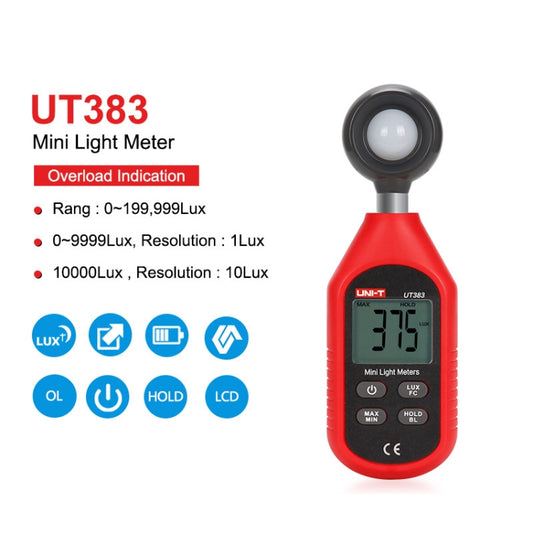 UNI-T UT383 200,000 LUX Digital Luxmeter Luminance Light Meter With LCD Backlit Display by UNI-T