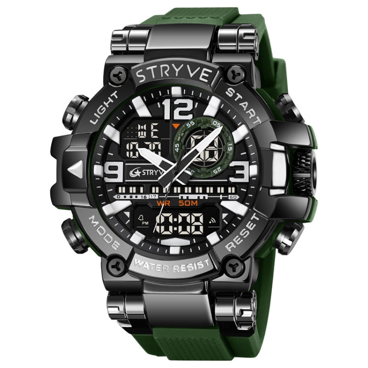 STRYVE S8025 Sports Night Light Electronic Waterproof Watch Multifunctional Student Watch(Army Green) - Leather Strap Watches by STRYVE | Online Shopping UK | buy2fix