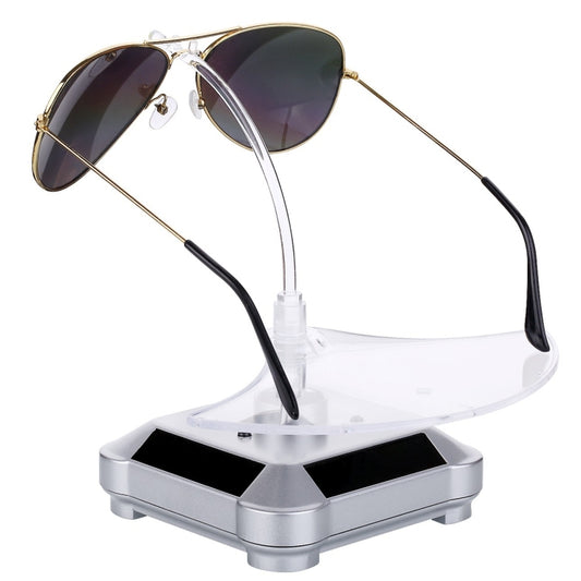 Solar 360 Degree Rotating Turntable Colorful Lights Glasses Display Stand(Silver) - Camera Accessories by buy2fix | Online Shopping UK | buy2fix