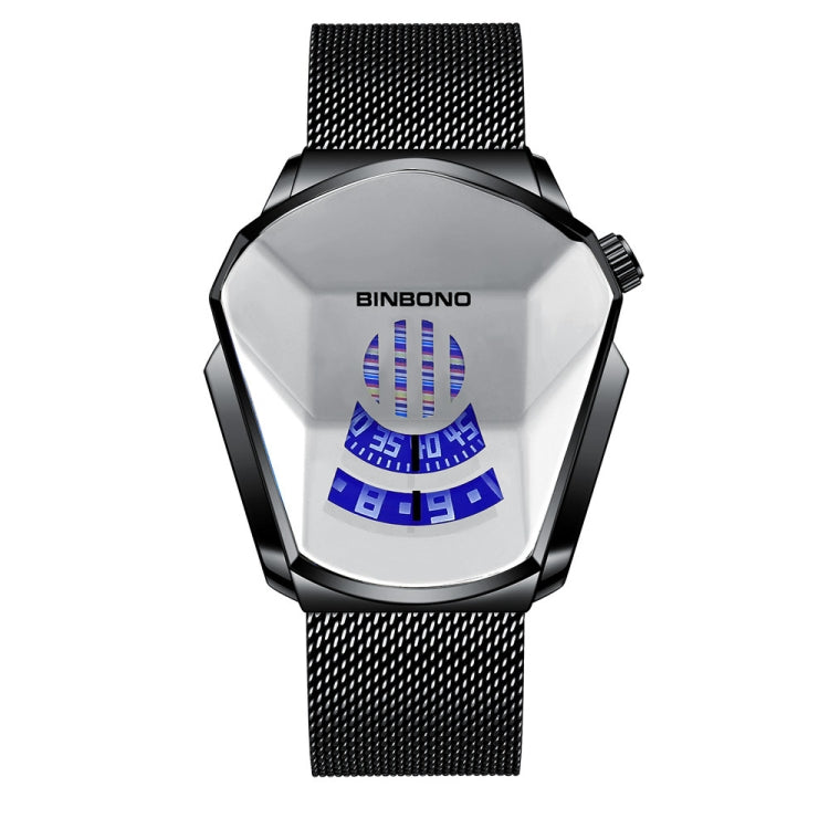 BINBOND Locomotive Concept Watch Men Live Black Technology Watch(Black Net Belt-Black Steel-White Face) - Metal Strap Watches by BINBOND | Online Shopping UK | buy2fix