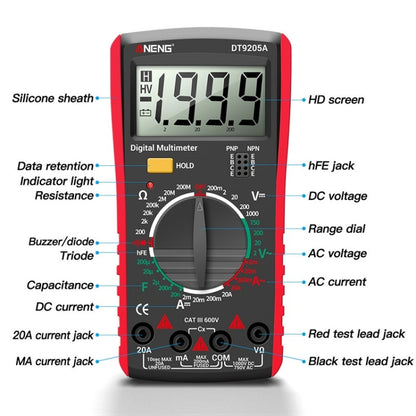 ANENG Automatic High-Precision Intelligent Digital Multimeter, Model:DT9205A HOLD Key(Red) - Consumer Electronics by ANENG | Online Shopping UK | buy2fix