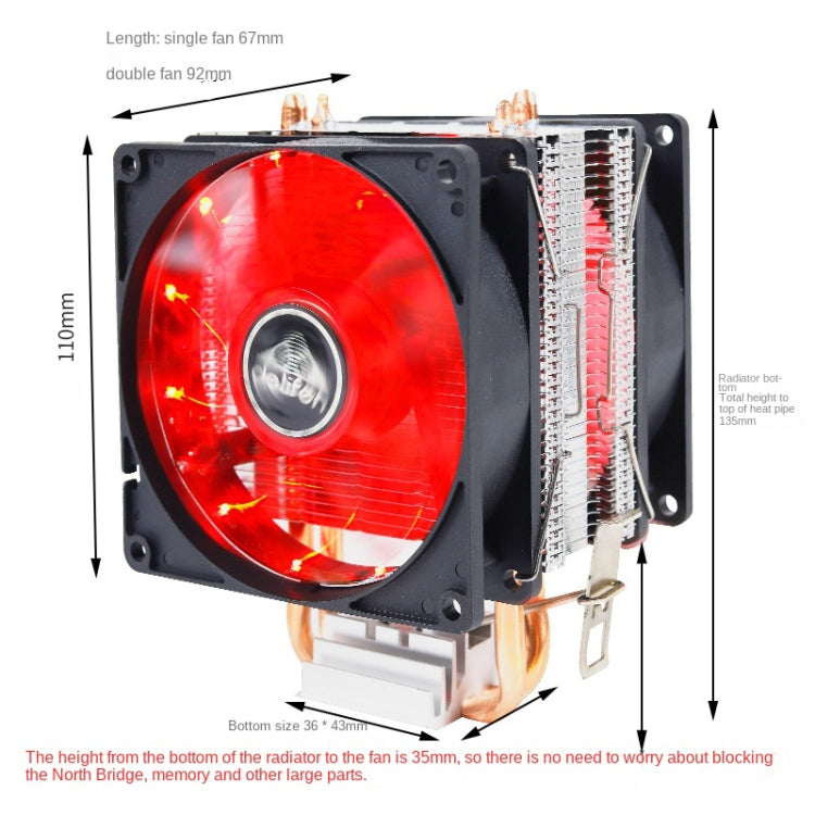 Desktop Computer 6 Copper Tube CPU Radiator Super Quiet Without Light 3-pin Single Fan - Fan Cooling by buy2fix | Online Shopping UK | buy2fix