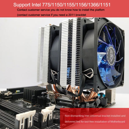 Desktop Computer 6 Copper Tube CPU Radiator Super Quiet Red Light 3-pin Single Fan - Fan Cooling by buy2fix | Online Shopping UK | buy2fix