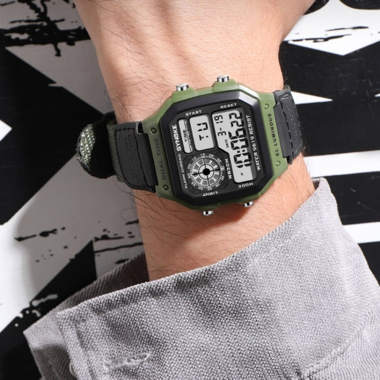 SYNOKE 9619B Nylon Canvas Strap Luminous Waterproof Digital Watch(Green Head Green Belt) - Outdoor & Sports by SYNOKE | Online Shopping UK | buy2fix