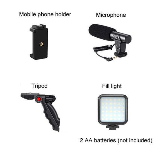 KIT-01LM 3 in 1 Video Shooting LED Light Portable Tripod Live Microphone, Specification:Battery Models by buy2fix