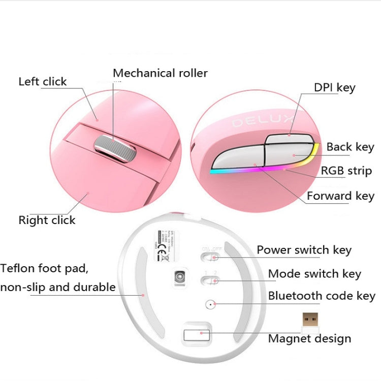 DELUX M618Mini Colorful Wireless Luminous Vertical Mouse Bluetooth Rechargeable Vertical Mouse(Cherry pink) - Computer & Networking by DELUX | Online Shopping UK | buy2fix