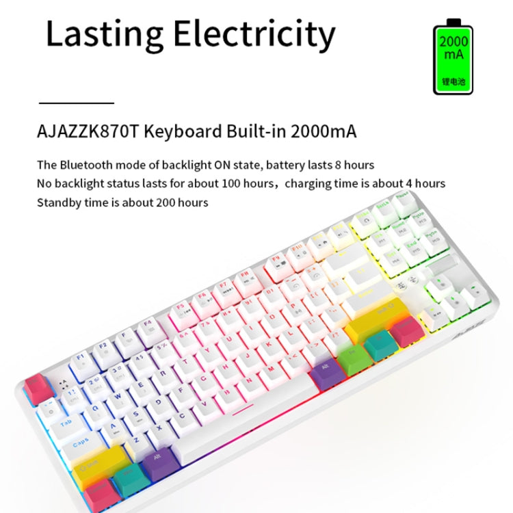 Ajazz K870T 87-keys Wired Bluetooth + Type-C Rechargeable Mechanical Keyboard  Mini RGB Backlit Keyboard, Cable Length: 1.6m(Tea Shaft) - Wired Keyboard by Ajazz | Online Shopping UK | buy2fix
